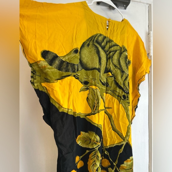 Vintage Elok Batik Yellow and Black Midi Dress with Animal Print Size OS - Picture 4 of 12